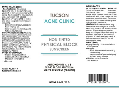 Package Label (Tucson Acne Clinic Non Tinted Physical Block Sunscreen 202)
